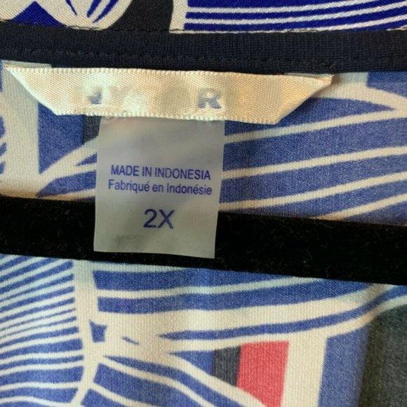 Nygard Women's Floral Shirt 2XL Blue & White Soft Stretch V Neck Pullover Boho - Picture 5 of 12